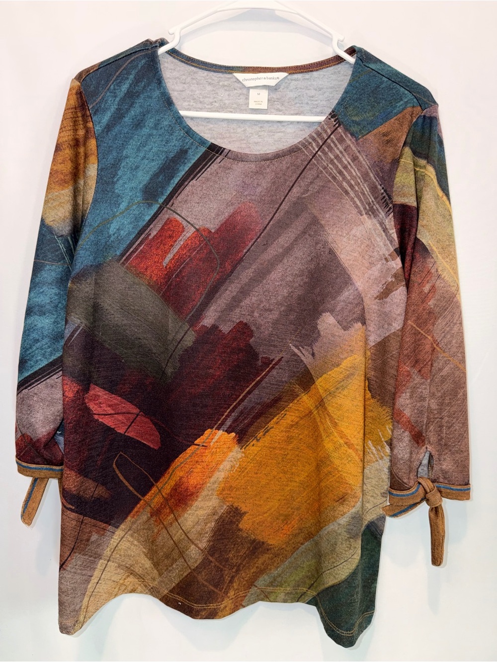 Christopher & Banks Multicolor Abstract Print Scoop Neck Top